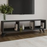 İnarch Dizayn Tina Tv Sehpası – 120 cm Açık Meşe Renkli, Retro Tarz Ahşap Ayaklı Minimal Tv Sehpası - Antrasit