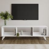 İnarch Dizayn Tina Tv Sehpası – 120 cm Açık Meşe Renkli, Retro Tarz Ahşap Ayaklı Minimal Tv Sehpası - Beyaz