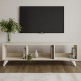 İnarch Dizayn Tina Tv Sehpası – 120 cm Açık Meşe Renkli, Retro Tarz Ahşap Ayaklı Minimal Tv Sehpası - Traverten