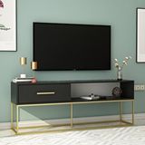 Inarch Mira Tv Ünitesi 160 Cm – Kapaklı Ve Raflı, Gold Ayak, Modern Tasarım, Siyah/gold
