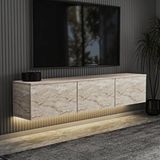 Inarch Neon Duvara Monte 3 Kapaklı TV Sehpası – 160 cm – Minimal Tasarım, Traverten Desen Bej