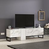 Inarch T0016 Kapaklı, Metal Ayaklı, Tv Sehpası, Beyaz/beyaz Mermer Çok Renkli