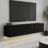 Inarch T0020 Alston 3 Kapaklı Duvara Monte Tv Ünitesi – Led Işıklı, Modern Tasarım, 160 Cm, Parlak Siyah Beyaz