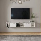 Inarch T006 Viero Mermer Desenli Duvara Monte Tv Ünitesi – 160 Cm, Kapaklı Raflı, Beyaz/beyaz Mermer