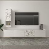 Inarch T007 Duvara Monte, Raflı Tv Ünitesi, Ahşap Beyaz/mermer Çok Renkli
