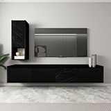Inarch T007 Duvara Monte, Raflı Tv Ünitesi, Ahşap Siyah/mermer Çok Renkli