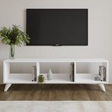 Inarch Tina Tv Sehpası – 120 Cm Açık Meşe Renkli, Retro Tarz Ahşap Ayaklı Minimal Tv Sehpası Beyaz