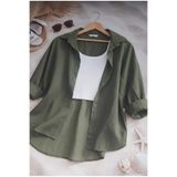 İnazuma Outdoors Kadın Keten Haki Gömlek Yazlık Oversize Gömlek Yeni Sezon