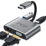 Inca ITPC-06TX Type-C HDMI 4K 30Hz + VGA + USB 3.0 + PD 100W Çoklayıcı | Type-C 3.0 Bağlantılı Cihazlar İçin | Alüminyum Kasa | Tak Çalıştır | Ev, Ofis, Konferans ve Sunum Kullanımı İçin Uygun