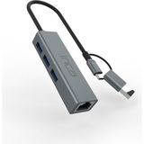Inca IUTP-03T Usb3.0+Tip-C=>gigabit RJ45+3*USB3.0 Çevirici (Giriş:tip-A+Tip-C=>çıkış:eternet+3*tip-A - Gri