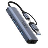 Inca IUTP-5T USB/Type-C Hub X3 USB 3.0 + Type-C+Ethernet RJ45 Çoklayıcı Aluminyum Kasa 3 Port Super Hızlı USB 3.0 bağlantı noktası 5 Gbps'ye kadar veri aktarım