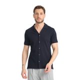 İnce Apaç Yaka Erkek Kısa Kol Waffle Spor Gömlek Cepli Standart Fit Lacivert 2XL