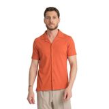 İnce Apaç Yaka Erkek Kısa Kol Waffle Spor Gömlek Cepli Standart Fit Turuncu XL