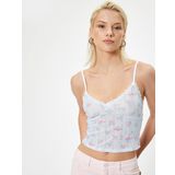 İnce Askılı Çiçekli Crop Atlet Dantel Detaylı