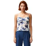 İnce Askılı Çiçekli Crop Bluz Rahat Şık ve Yazlık Polyester Örme Modern Stil Yüksek Kalite_Mavi-S