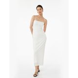 İnce Askılı Fiyonklu Dokulu Bodycon Maxi Elbise
