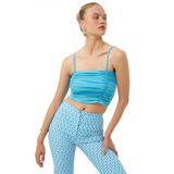 İnce Askılı Gipeli Crop Bluz Turkuaz