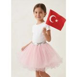 Ince Bebe Kız Çocuk Pembe Simli Kabarık Tütü Abiye Etek 6-10 Yaş - 6 Yaş