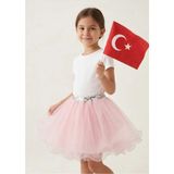Ince Bebe Kız Çocuk Pembe Simli Kabarık Tütü Abiye Etek 6-10 Yaş - 8 Yaş