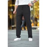 İnce Çizgili Krep Dokuma Erkek Rahat Kullanım Siyah Jogger Buggy Pantolon