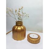 İnce Çizgili Vazo - Modern & Minimal Dekoratif Obje, Salon Ve Ofis Çiçeklik, Antiquity Gold