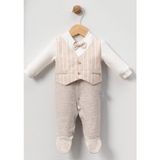 Ince Çizgili Yelekli Bebe Erkek Tulum - Bej - 0 - 1 Ay