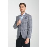 İnce Ekose Slim Fit Dar Kesim Erkek Blazer Ceket Koyu Lacivert 54