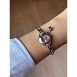 Ince Kalpli Kordon Vintage Çelik Gümüş Minimal Pembe Kasa Charmlı Kadın Kol Saati -57