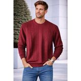 İnce Moda Giyim Desenli Bisiklet Yaka Erkek Triko Kazak – Bordo & Lacivert - 2XL