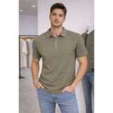 İnce Moda Giyim Düz Renk Pike Dokulu Erkek Tişört – Kahverengi & Haki - 2XL