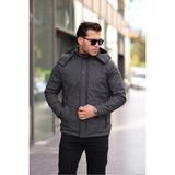 İnce Moda Giyim Erkek Antrasit Kapüşonlu Kapitone Astarlı Kışlık Mont - XL