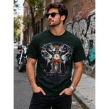 İnce Moda Giyim Erkek Biker Baskılı T-Shirt – Motor Temalı Premium Dijital Baskı, Oversize Rahat Kalıp (Siyah / Lacivert / Haki) - 3XL