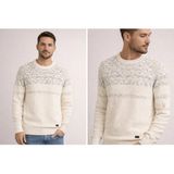 İnce Moda Giyim Erkek Bisiklet Yaka Desenli Triko Kazak – Ekru - XL