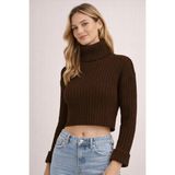 İnce Moda Giyim Kadın Balıkçı Yaka Crop Triko Kazak - Kahverengi - Standart