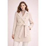 İnce Moda Giyim Zarif & Modern Kadın Kaşe Kaban (Kemerli / Kapüşonlu Model) - 38 - Bej