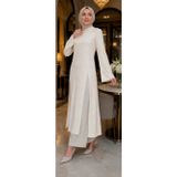 İnce Modal Kumaş Parçalı Arkadan Bağlama Detaylı Tunik – Kahverengi, Bebe Mavisi & Bej | 130 cm
