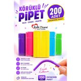İnce Pipet Körüklü Karışık Renkli 200'Lü Pipet Tek Kullanımlık Kullan At Pipet