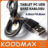 İnce Sarı Uçlu USB Tablet Şarj Kablosu - DC 2.5*0.7mm