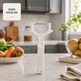 Ince Sebze Soyacağı Paslanmaz Çelik Bıçaklı Şeffaf Koruma Kapaklı Çürük Temizleme Uçlu Ergonomik Plastik Soyacak Patates Havuç Salatalık Meyve Soyucu Sariva Home - Krem