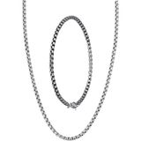 Ince Spor Model Erkek Çelik Zincir Kolye ve Bileklik Set 3mm ECK07S - Metalik Gri - 3 mm