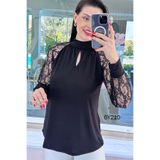İnce Topuk Boğazlı Kolları Tüllü Sandy Bluz 6y210