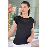 İnce Topuk Kayık Yaka Ajurlu Triko Bluz 5y149