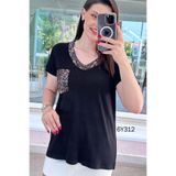 İnce Topuk Pul Payet Detaylı Viskon Penye Bluz 6y312