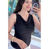 İnce Topuk Sıfır Kol Sandy Kumaş Tokalı Bluz 6y385