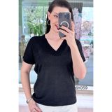 İnce Topuk V Yaka Simli Triko Bluz 6y059