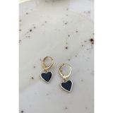 İnci Accessories Kadın Mine Dolgu Detaylı Kalp Model Küçük Boy Halka Küpe Siyah