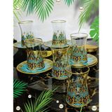 Inci Altın Renkli Model Paşabahçe Heybeli Cam Bardak Tabak 6 Kişilik Çay Seti - Altın - Yeşil - 165 ml
