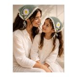 İNCİ ÇEYİZ 2li Anne & Kız Örgü Bandana Kombini – Papatya Motifli Saç Bandanası