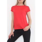 İnci Detaylı Bluz Kırmızı