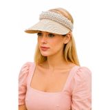 İnci Detaylı Kadın Krem Vizör Şapka Zarif Yaz Stili Geniş Güneş Koruyucu Siperlik Şık ve Konforlu Günlük Kullanım Plaj Tatil Golf ve Açık Hava Aktivitelerine Uygun Moda Aksesuarı